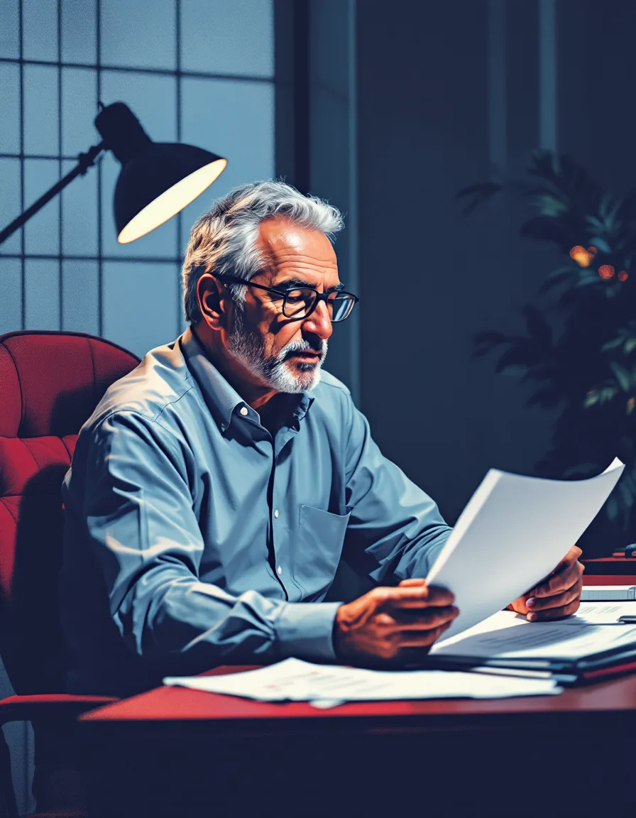 Screenprint portrait of Marlstone's founding CFO reviewing a model